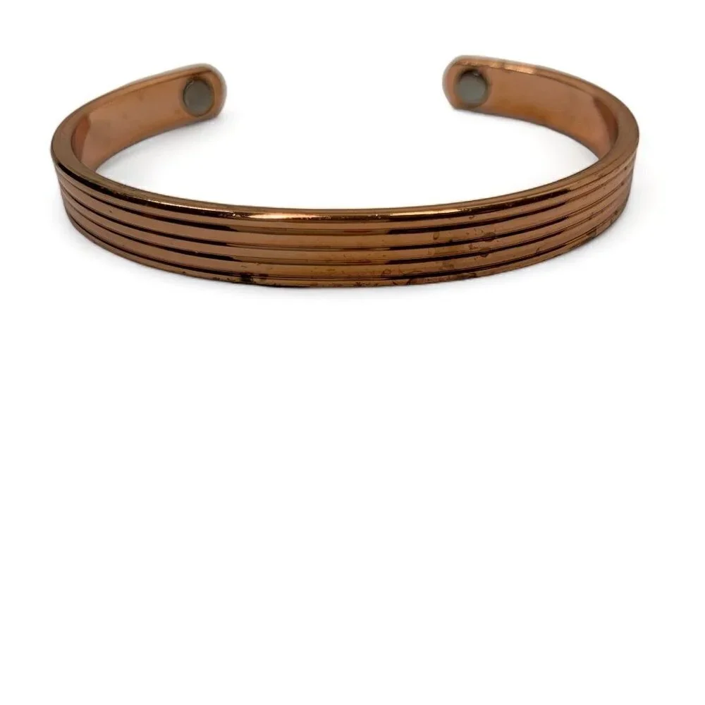 Slim Solid Copper Bangle With Pressure Points For Healing Therapy 2.5